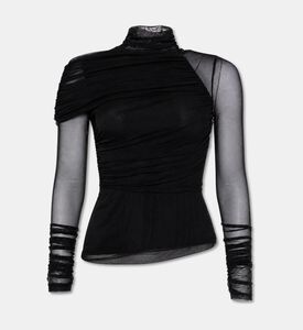 JW PEI Sheer High Neck Long-sleeve Top, Black, 06, Packshot View