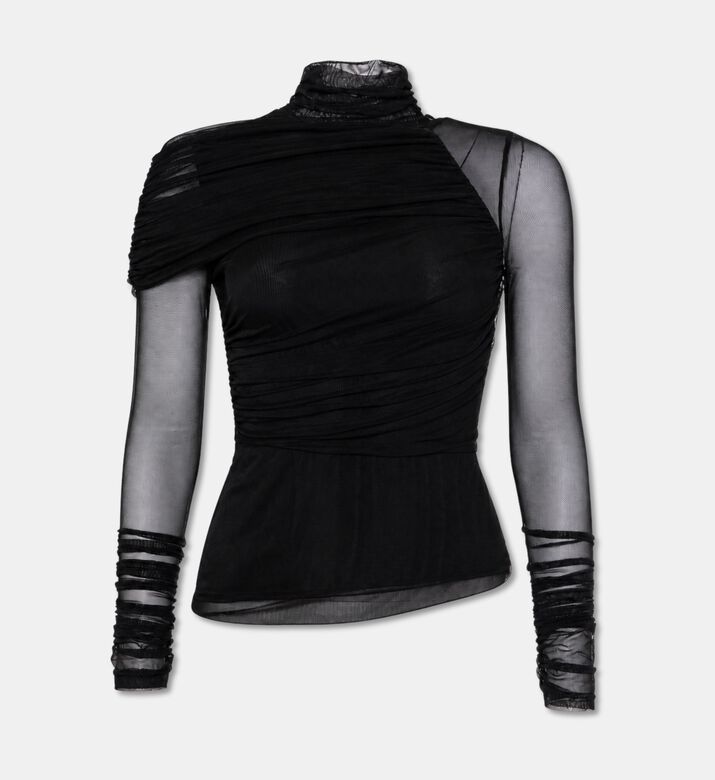 JW PEI Sheer High Neck Long-sleeve Top, Black, 06, Packshot View