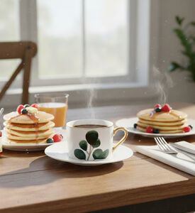 Spal Leaf Gold Rim Tea Cup And Saucer, Packshot View