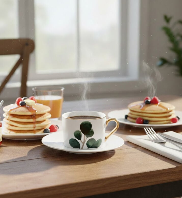 Spal Leaf Gold Rim Tea Cup And Saucer, Packshot View