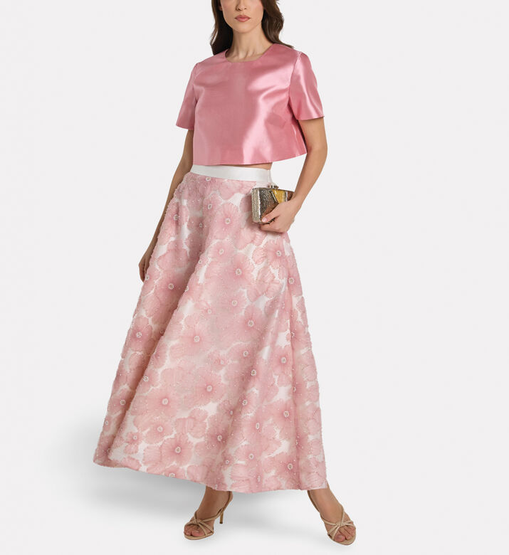Savanna Elegant Mikado Cropped Top, Pink, L, Model View