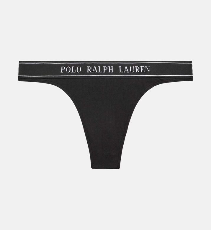 Polo by Ralph Lauren Logo-waistband Mid-rise Thong, Black, L, Packshot View