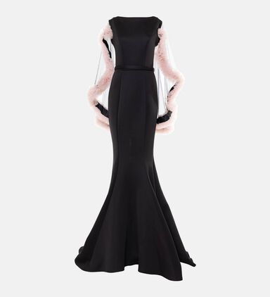 Neoprene Ruffle Cape Mermaid Dress