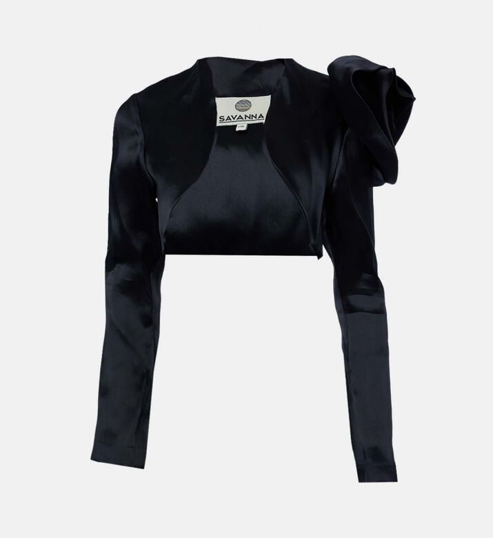 Savanna Organdy Long-sleeve Bolero, Black, L, Packshot View