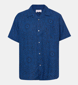 قميص كتان بطبعة وأكمام قصيرة