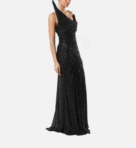 Sequin Assymmetrical Ruched Gown