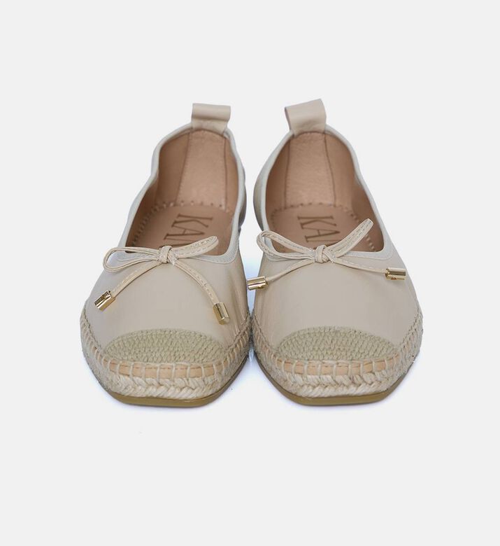 Beige Leather Espadrille Ballet Flats