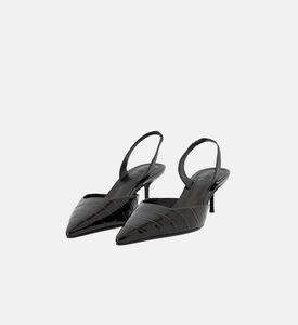 Croco Leather Sling Heel Pumps
