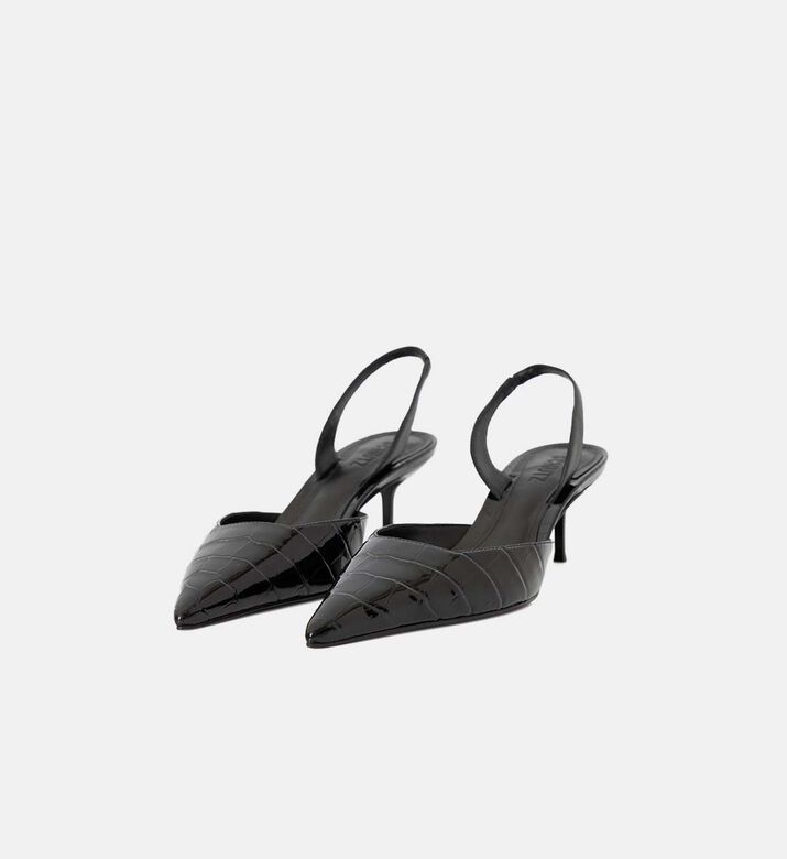Croco Leather Sling Heel Pumps