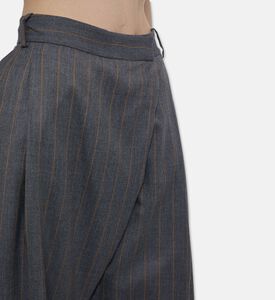 Ganni Wrap-front Wide-leg Pinstripe Trousers, Model View