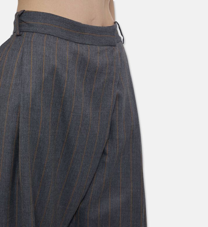 Ganni Wrap-front Wide-leg Pinstripe Trousers, Model View