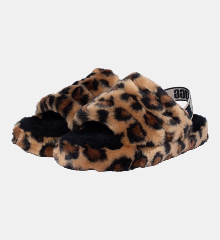 Kids Fluff Leopard Slide Slippers Kids Fluff Leopard Slide Slippers