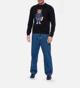 Maison Kitsune Knit Fox-embroidery Crewneck Sweater, Model View
