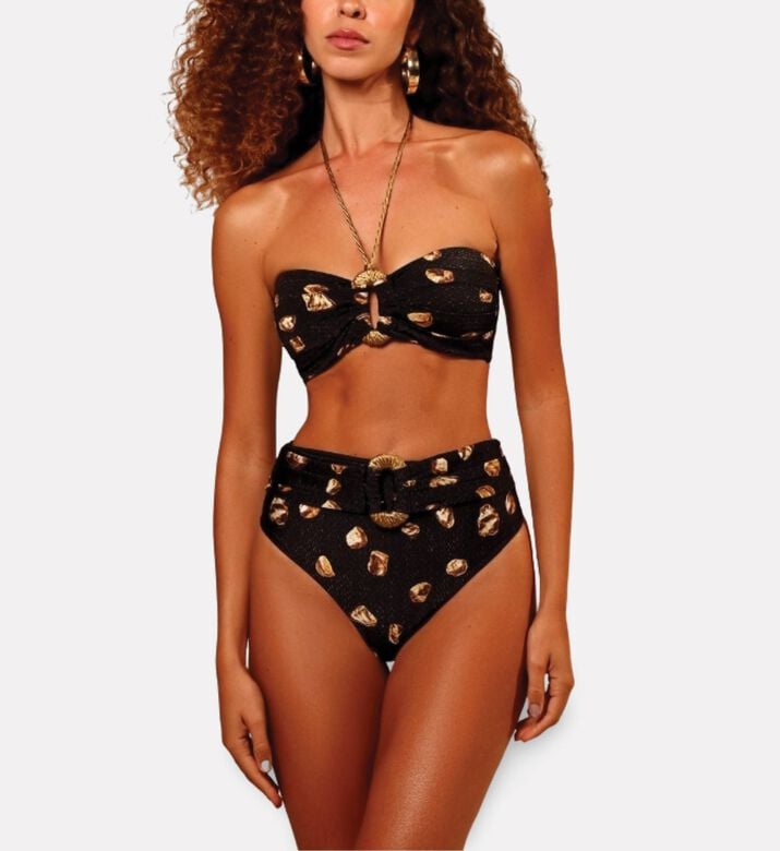 Karla Vivian Gold-tone Center Ring Halter Bandeau Top, Model View