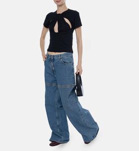 بلوزة قصيرة الأكمام بفتحات جانبية