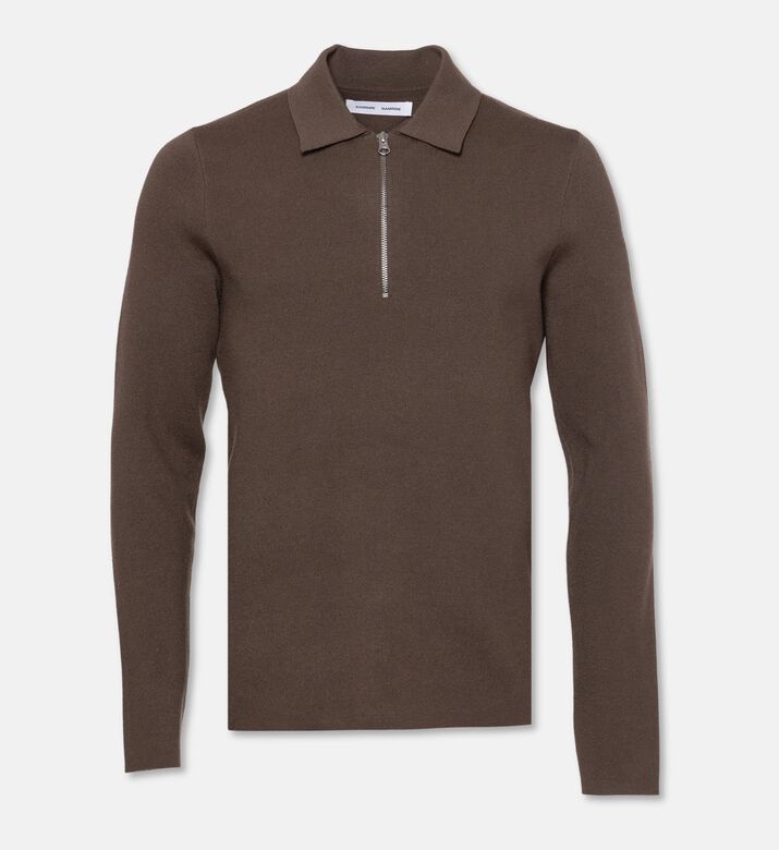 Samsoe Zip Fastening Long-sleeve Polo Sweater, Packshot View