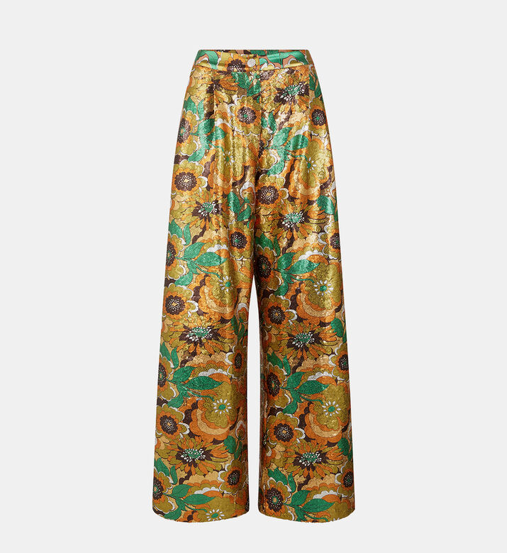 بنطال واسع الساقين مزين بترتر بأزهار