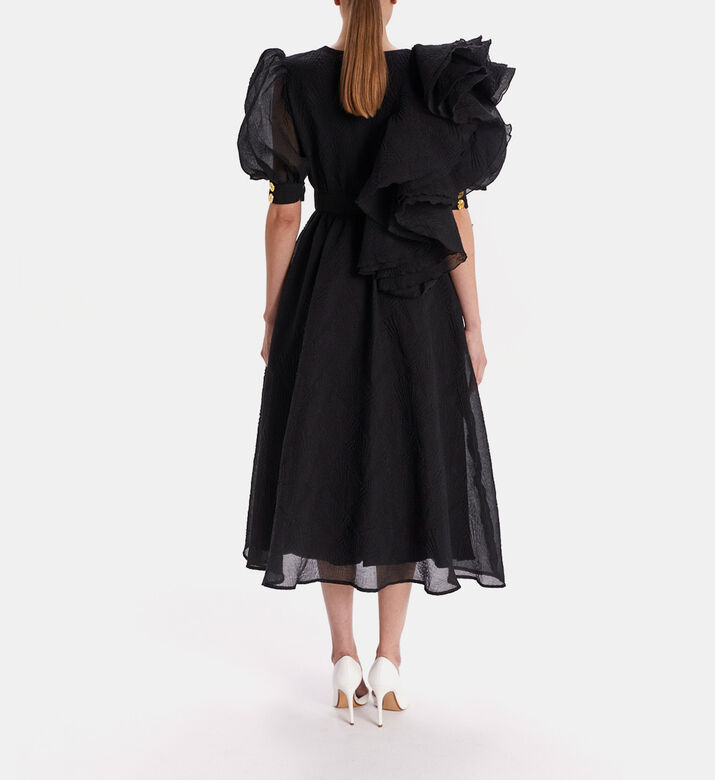 Asymmetrical Ruffle Chiffon Midi Dress