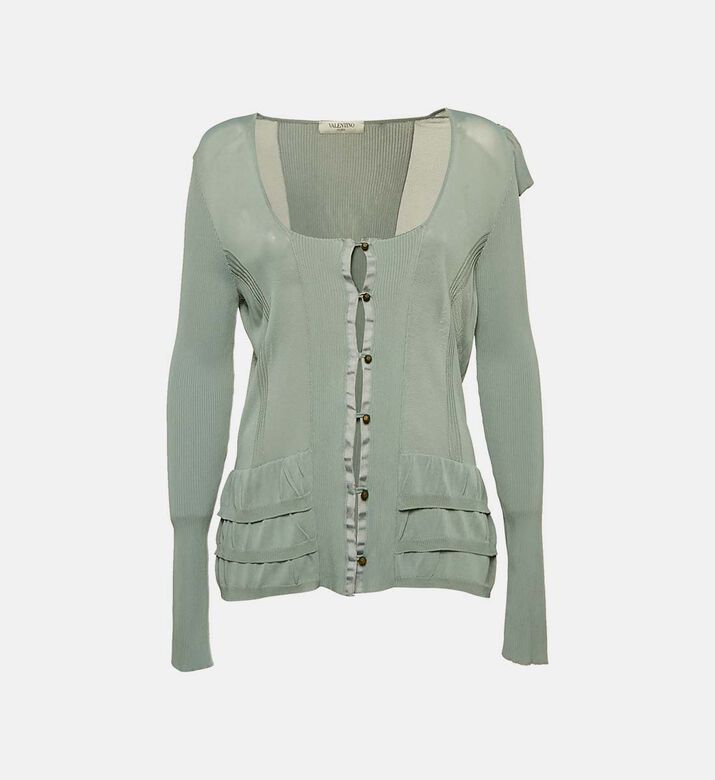 Valentino Blue Jersey Ruffled Button-front Cardigan Preowned