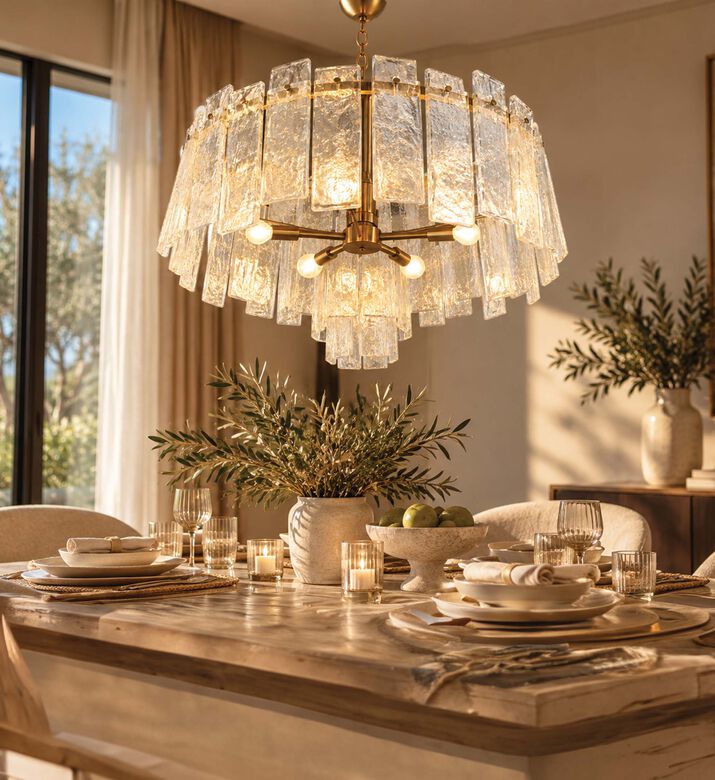 Home Deco and More Glass Round Chandelier, Model View