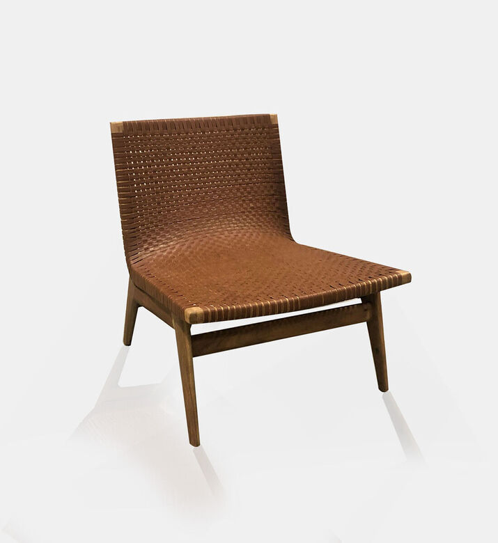 Home Deco and More Gia Teak Leather Lounge Chair, Brown, 70x78x76-cm, Packshot View