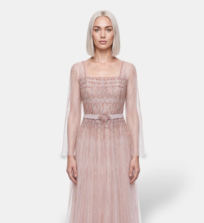 Suzy Matar Embellished Belted Evening Gown, Model View