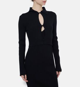 Jil Sander Merino Wool Cut-out Polo Cardigan, Model View