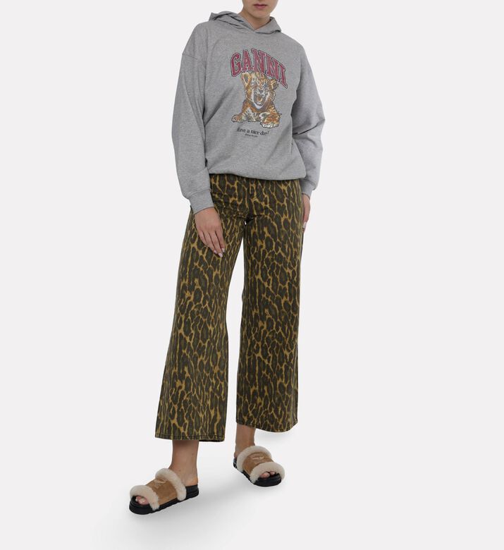 Ganni Leopard-print Wide-leg Jeans, Model View