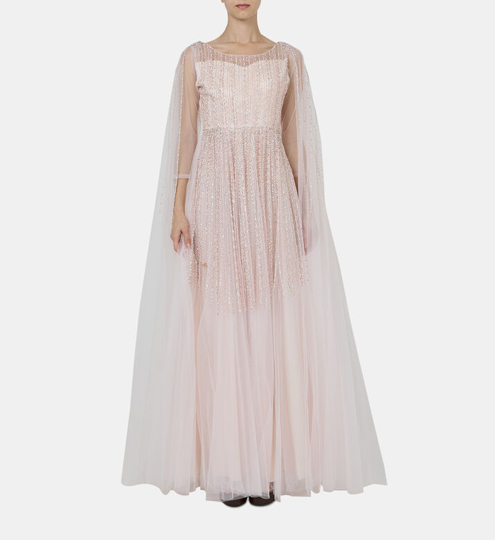 فستان ماكسي مزخرف بياقة منسدلة