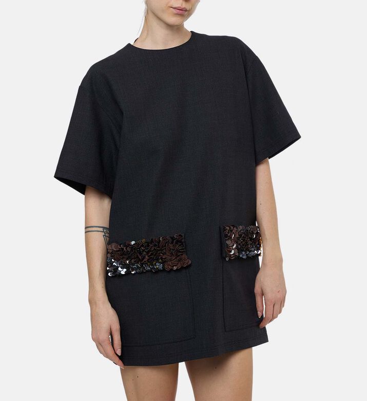 Plan C Sequined Front Patch Pockets Mini Shift Dress, Model View