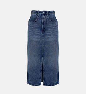 Button Closure Denim Midi Skirt