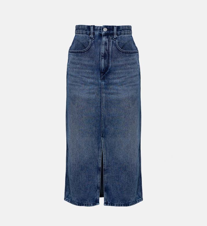 Button Closure Denim Midi Skirt