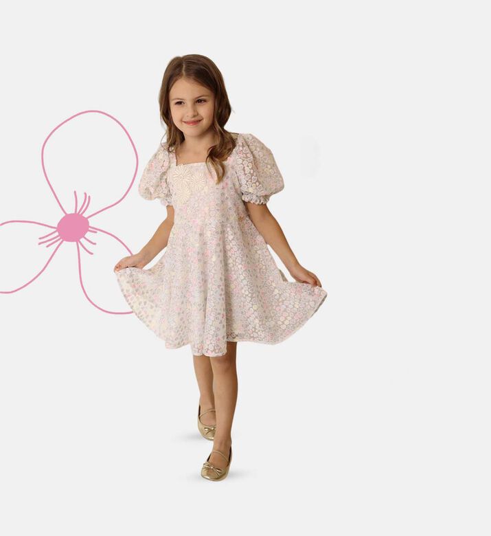 Floral Speckled Puff Short-sleeve Dress