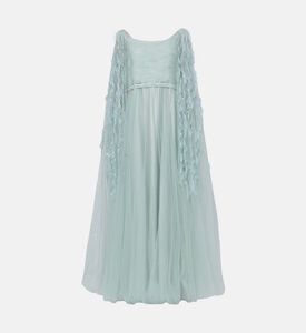 فستان واسع بأكمام كاب مزينة