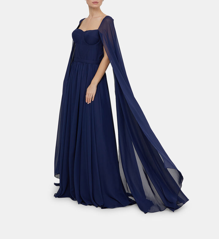 Chiffon Cape Sleeve Corset Dress