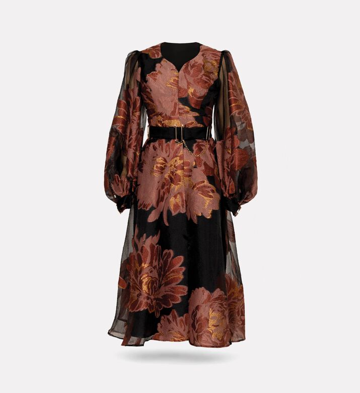 Poca and Poca Floral-print Long-sleeve Midi Dress, Packshot View