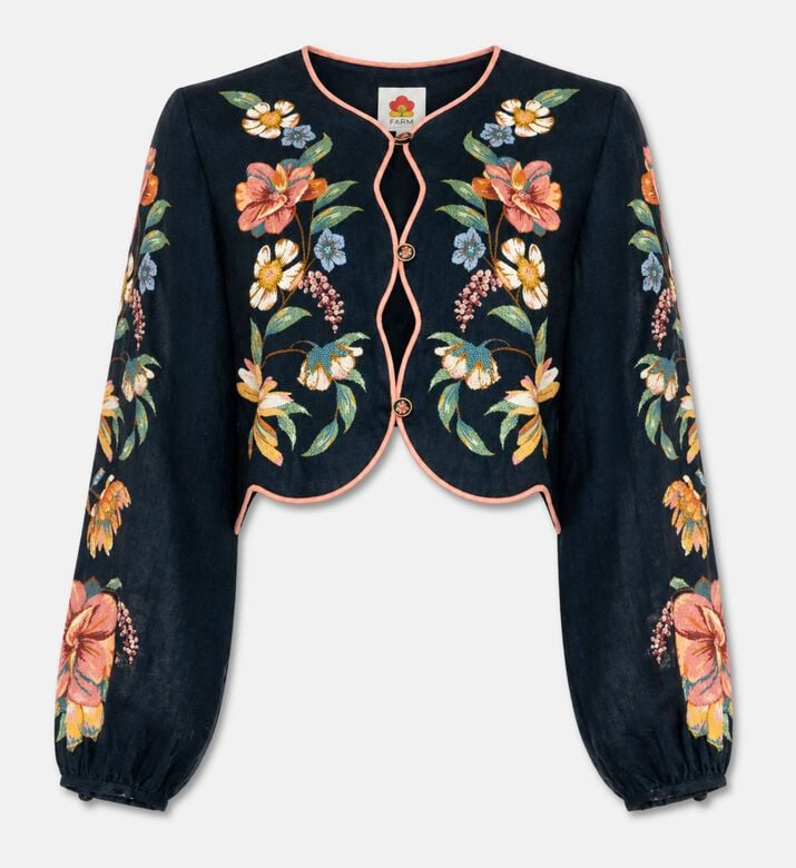 Farm Rio Embroidered Cropped Long-sleeve Top, Packshot View