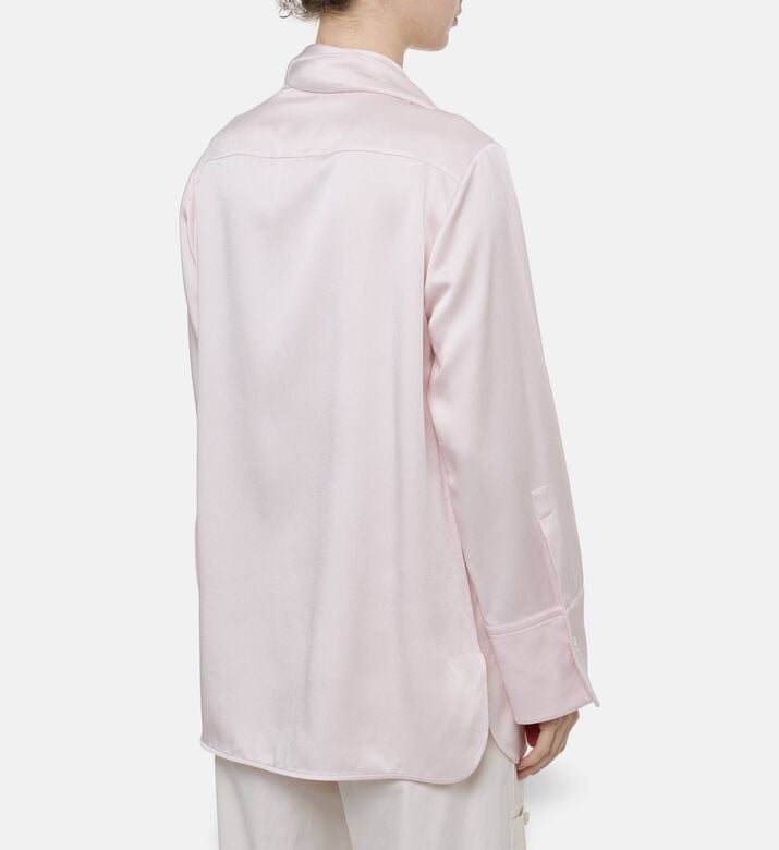 Jil Sander Enverse Satin Integrated Scarf Shirt, Pink, 34, Model View