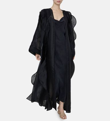 Black Marigold Organza French Lace Abaya