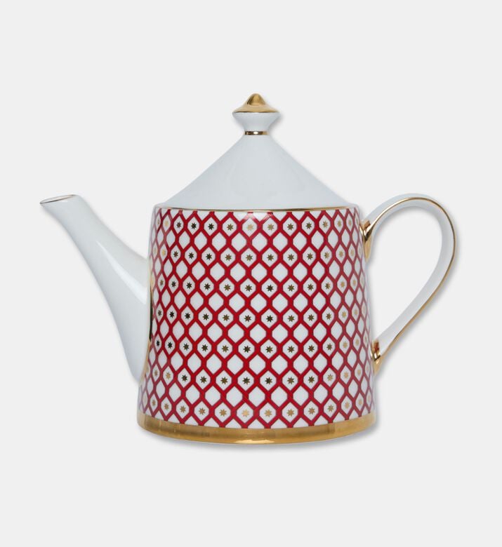 Imperial Gold-tone Handle Spout Red Lattice Teapot, Packshot View