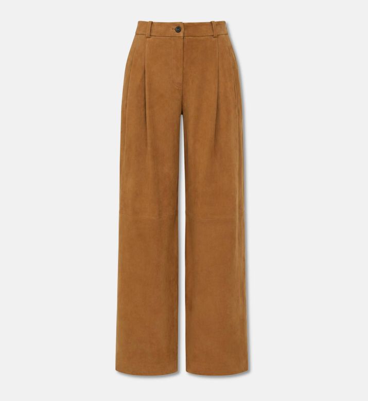 Luisa Spagnoli Pleated Wide-leg Suede Trousers, Packshot View