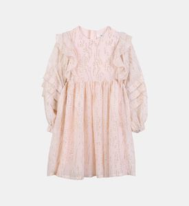 فستان ذهبي لامع بأجزاء معدنية بكشكشة