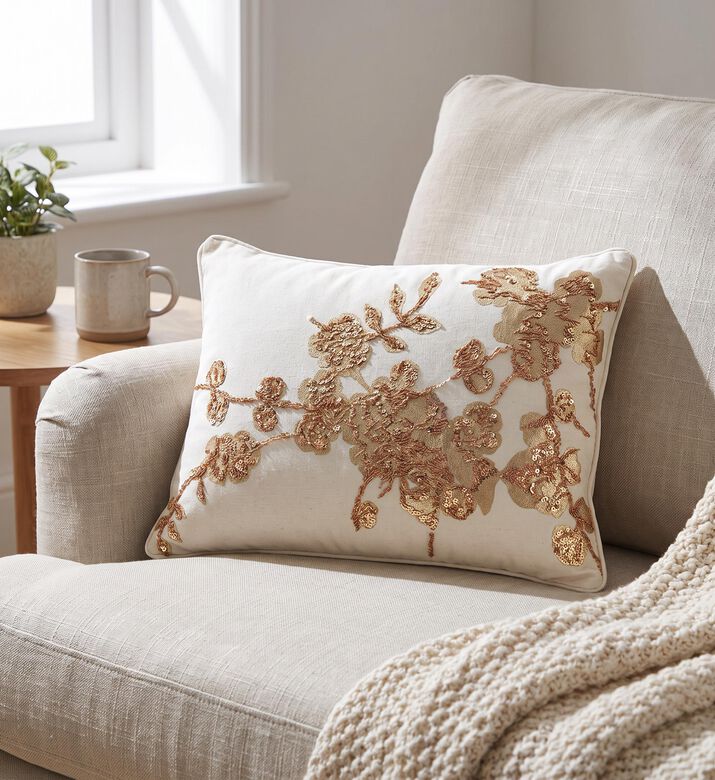 Home Deco and More Madeline Handmade Cushion, Off-white, 30x45x30-cm, Packshot View