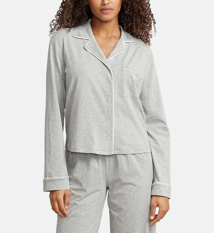 Polo by Ralph Lauren White Piping Long-sleeve Shirt Pajama Set, Model View