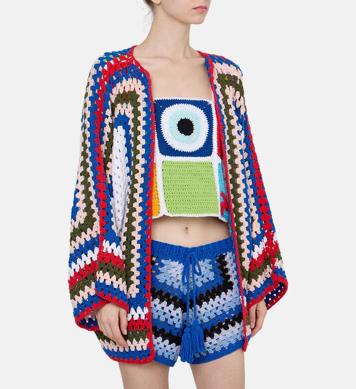 Crochet Hexagonal Motifs Open-front Cardigan