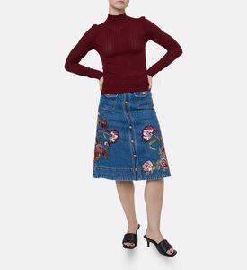 Alice and Olivia Floral-embroidery Denim Midi Skirt, Model View