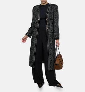 Edward Achour Paris Tweed Longline Buckle Jacket, Model View Edward Achour Paris Tweed Longline Buckle Jacket, Model View