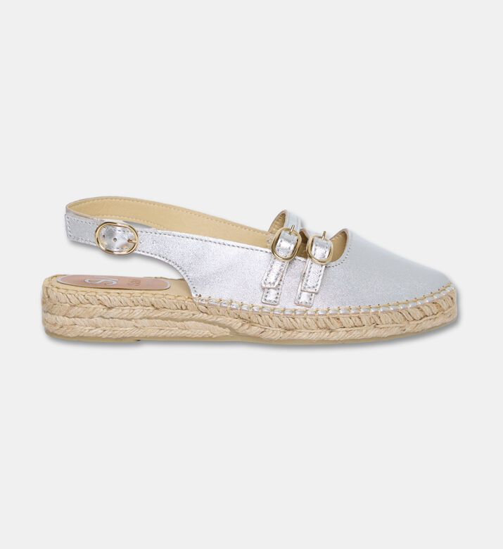 Salvi Metallic Leather Espadrille Slingback Double-buckle Flats, Silver, Eu-41, Packshot View