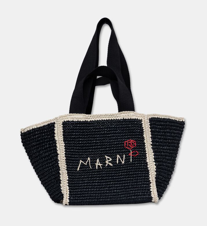 Marni Sillo Raffia-effect Shopper Bag, Black, Packshot View