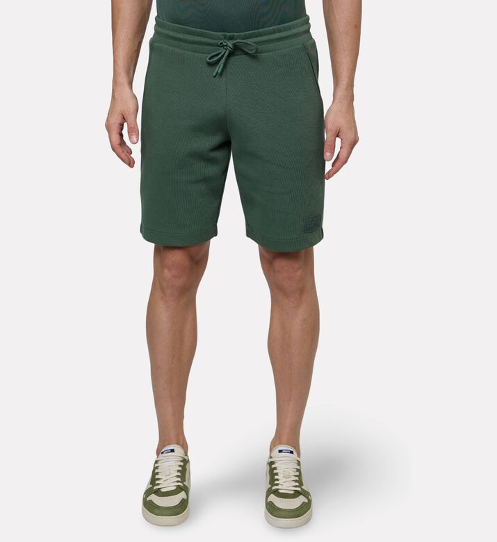 EA7 Cotton-blend Relaxed-fit Shorts, Green, L, Model View